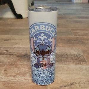 Starbucks Custom Blue & White Tumbler with Stitch Character Design EUC